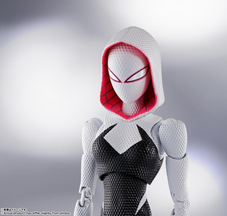 Spider-Gwen S.H.Figuarts Across the Spider-Verse Figure — Hooded Masked Head Close-Up Front