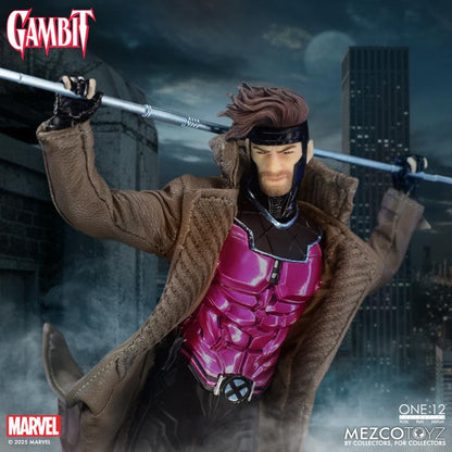 Gambit Mezco One:12 Collective 1/12 Figure — Bo Staff Overhead Swing on Rooftop