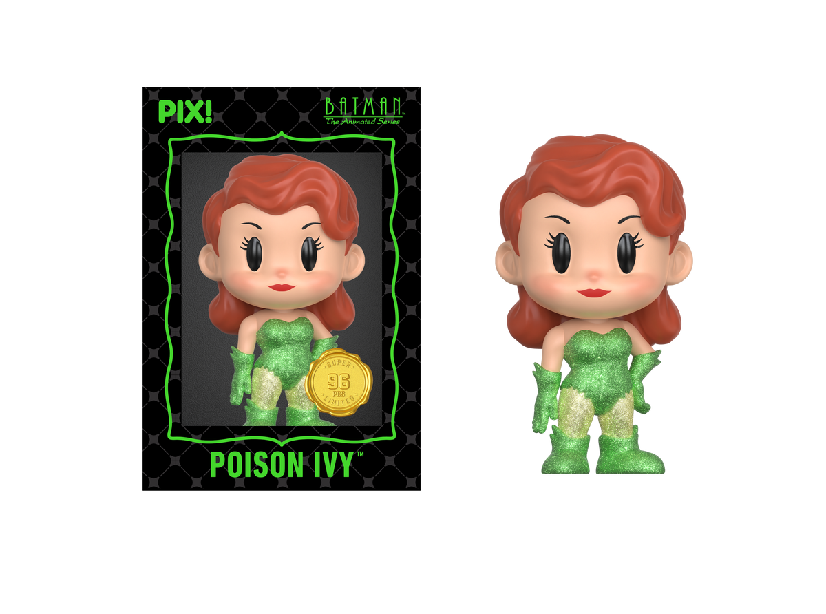 Poison Ivy Batman: The Animated Series PIX! Limited Edition Figure — Card Front and Out of Box Front View with Glitter Detail