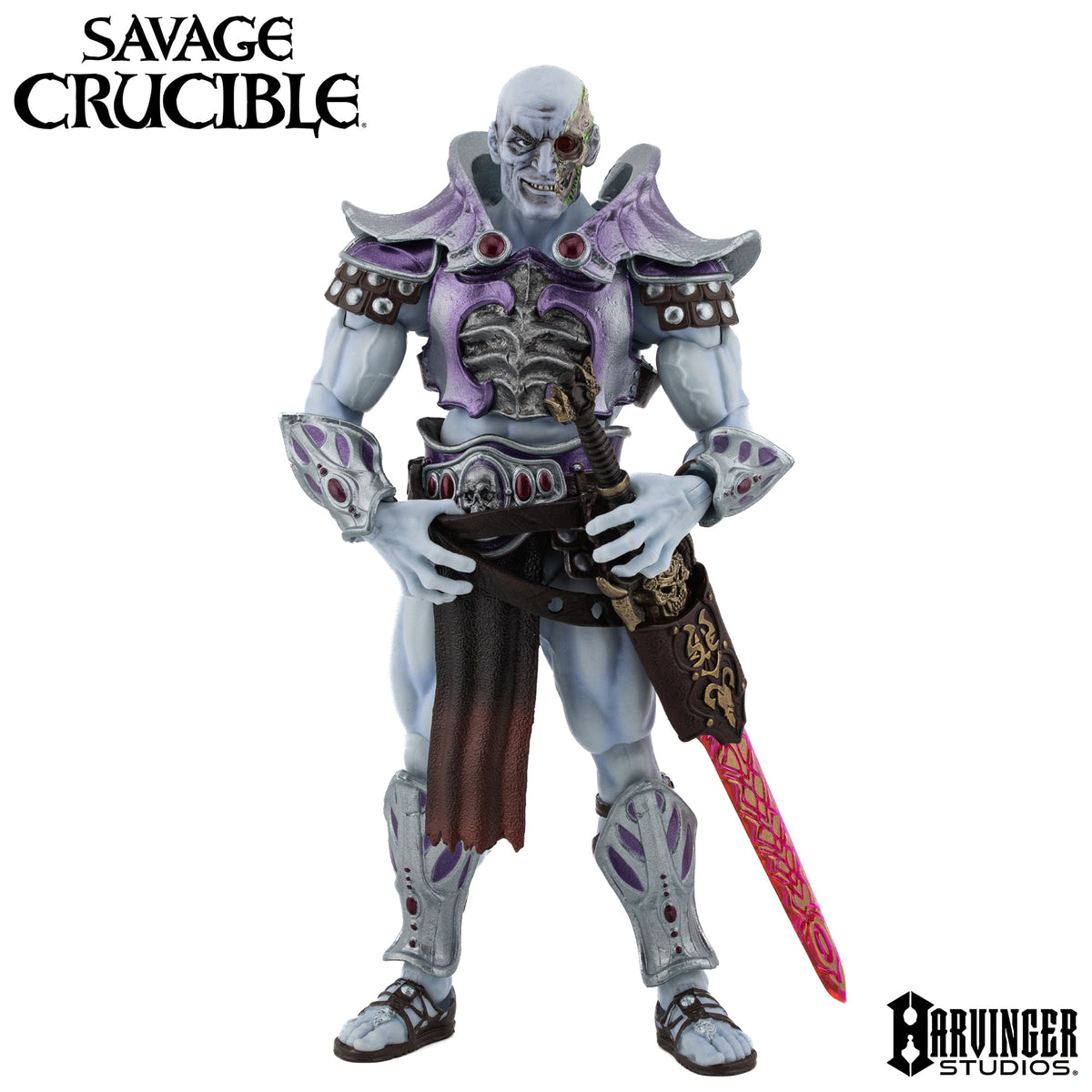 Naraka the Undying Savage Crucible 6-Inch Figure — Alternate Head Front View with Half-Skull Face and Red Sword
