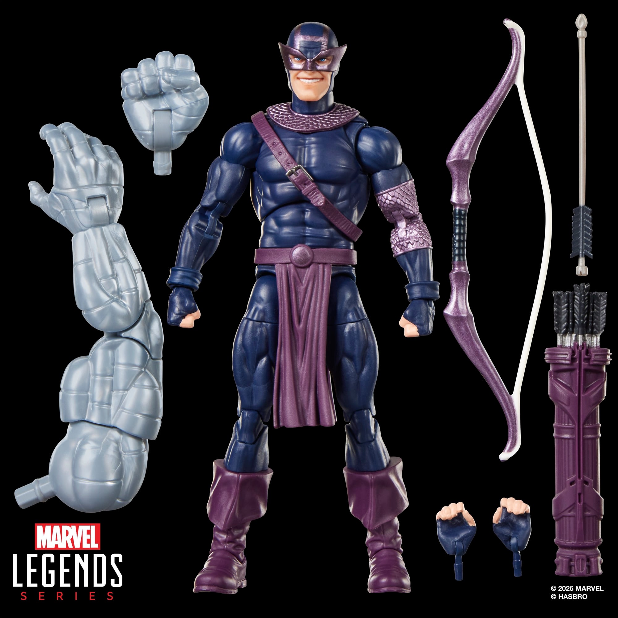 Dark Avengers Hawkeye Marvel Legends 6-Inch Figure — Accessories Included Layout with Bow, Arrow, Quiver, and BAF Parts