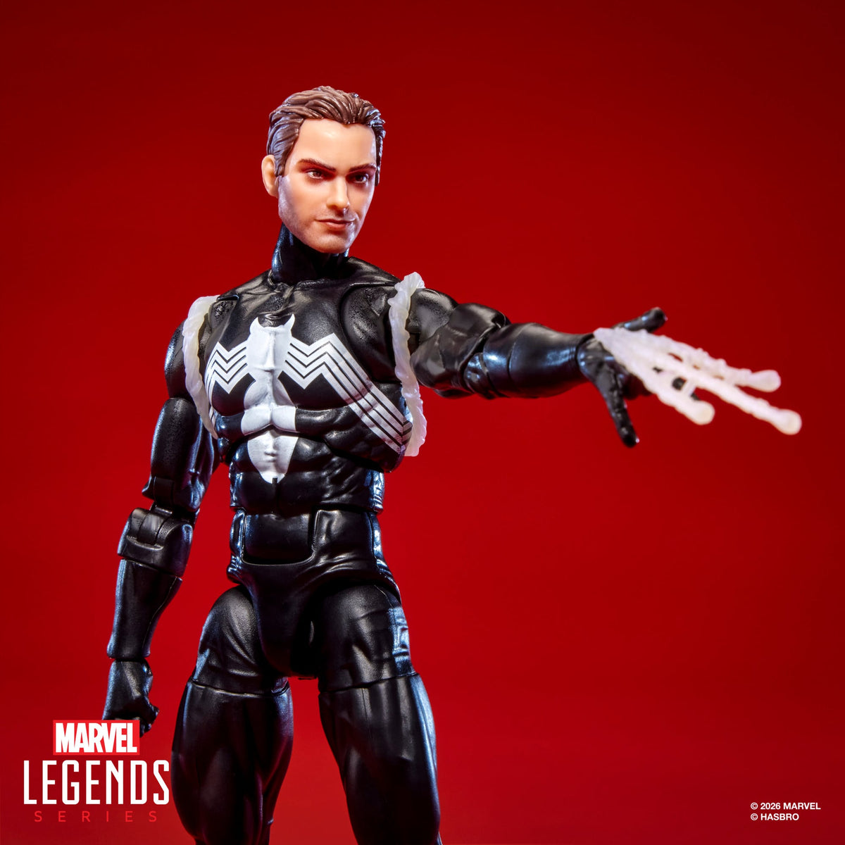Symbiote Spider-Man Marvel Legends Maximum 6-Inch Figure — Unmasked Peter Parker Head with Web-Launching Hand