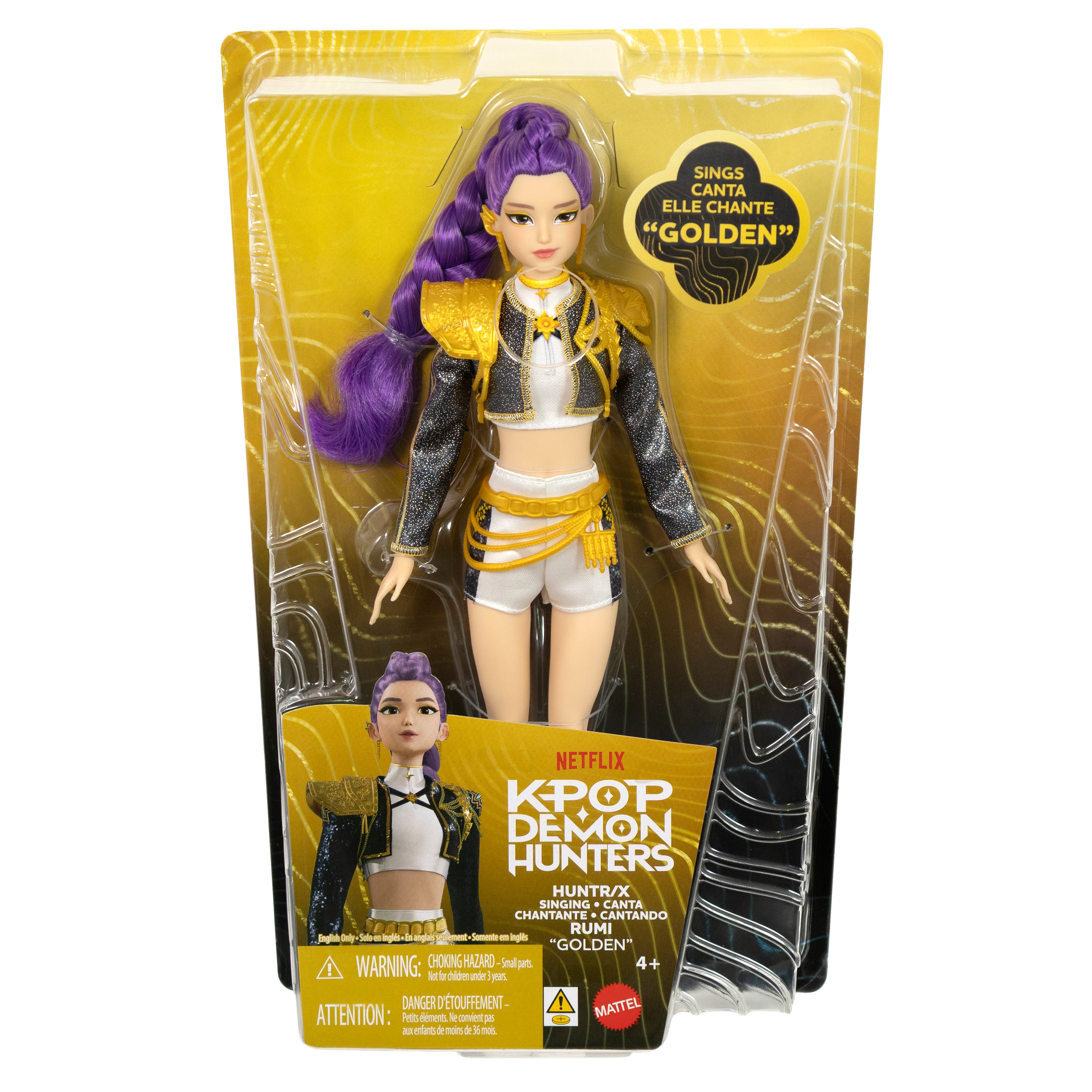 Rumi 'Golden' KPop Demon Hunters HUNTR/X 12-Inch Singing Fashion Doll — Front View in Package