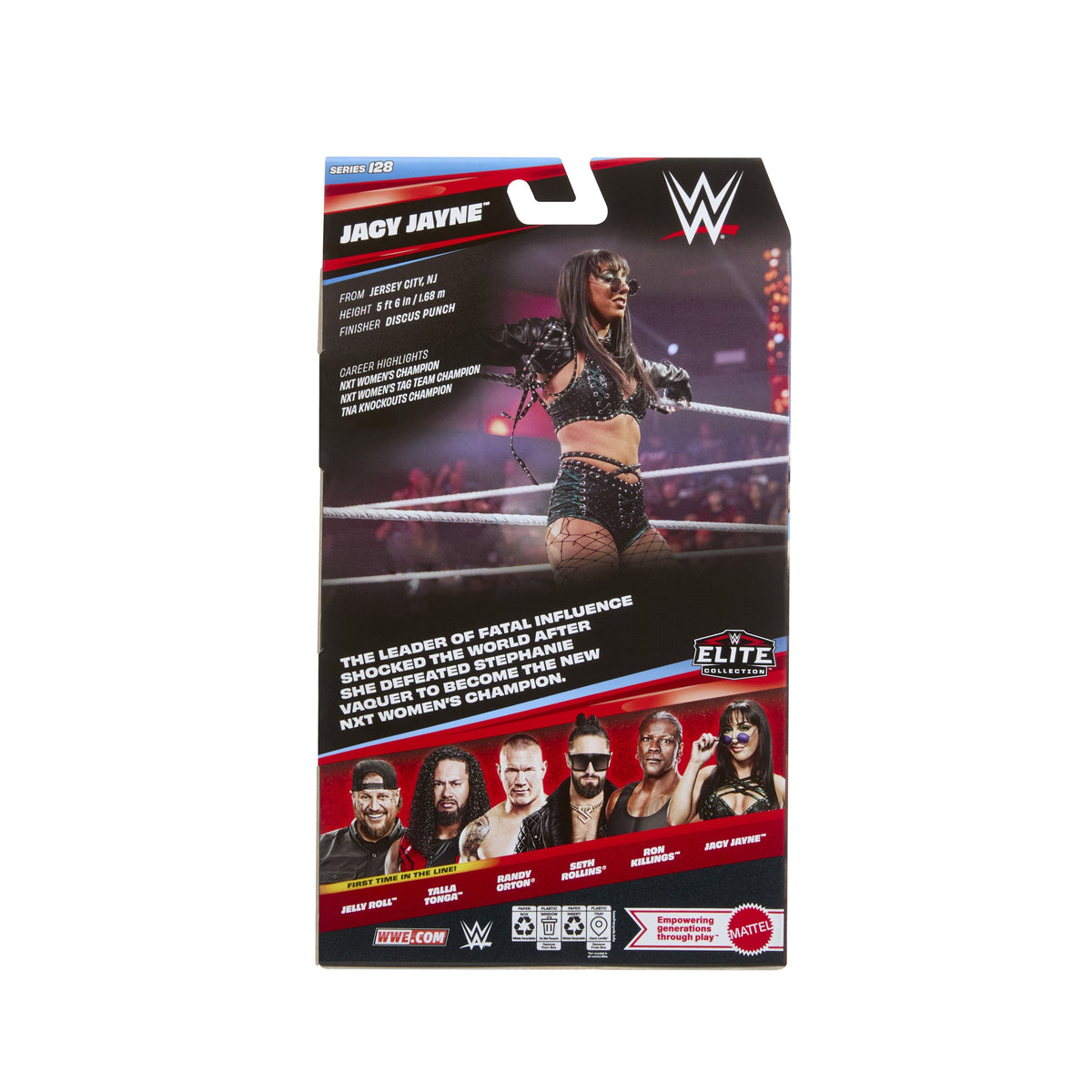 Jacy Jayne WWE Elite Series 128 6-Inch Figure — Box Back with Career Highlights and Wave Lineup