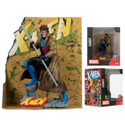 Gambit Marvel Comics 1/10 Scale Statue — Figure with Backdrop Alongside Retail Box Package