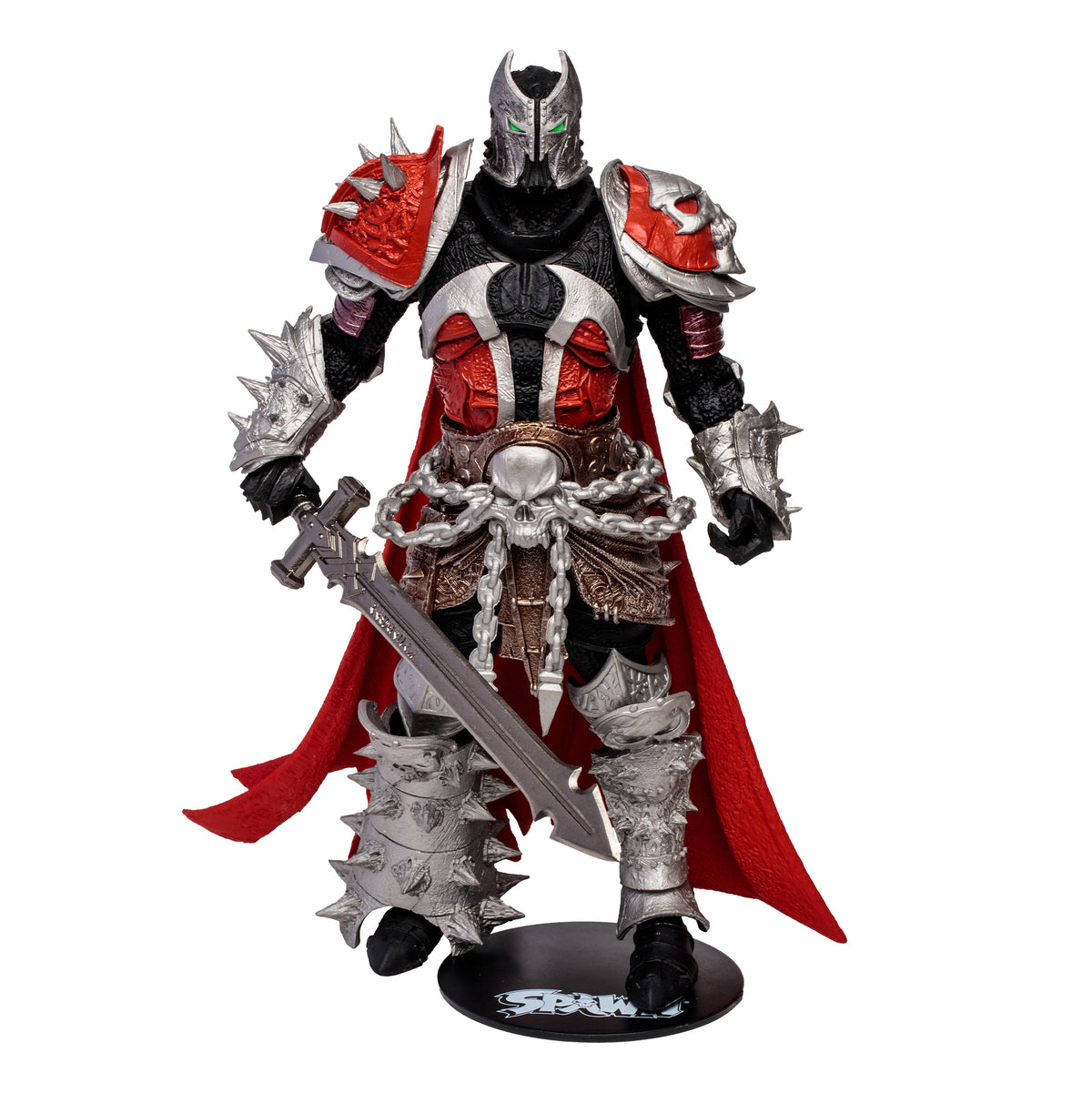Medieval Spawn McFarlane Vault Collection 7-Inch Action Figure — Front View on Spawn Display Stand with Sword