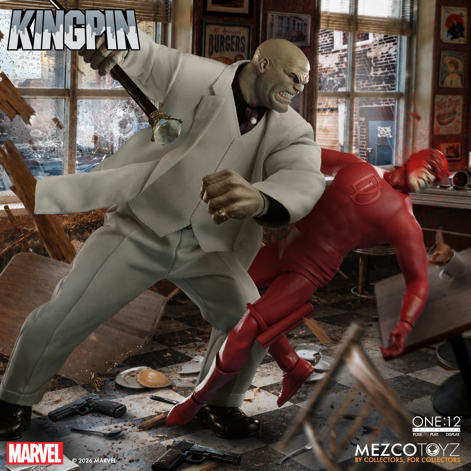 Kingpin Marvel One:12 Collective 6-Inch Figure — Cane Strike Against Daredevil in Diner Scene