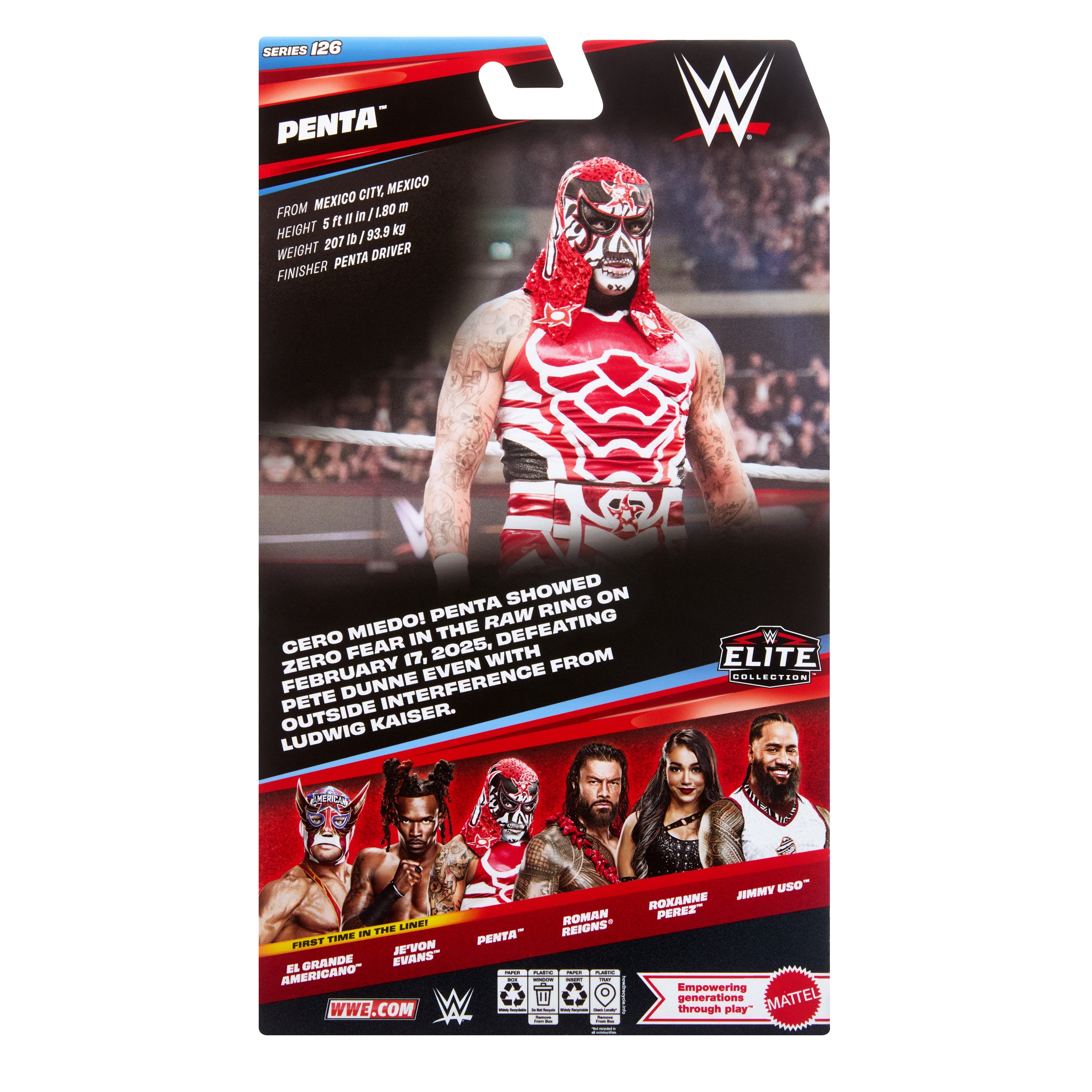 Penta WWE Elite Series 126 6-Inch Figure — Box Back Package Detail