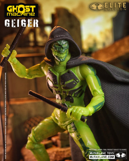 Geiger Ghost Machine McFarlane Elite Edition 7-Inch Action Figure — Articulation Pose in Combat Stance with Dual Batons and Fabric Cape