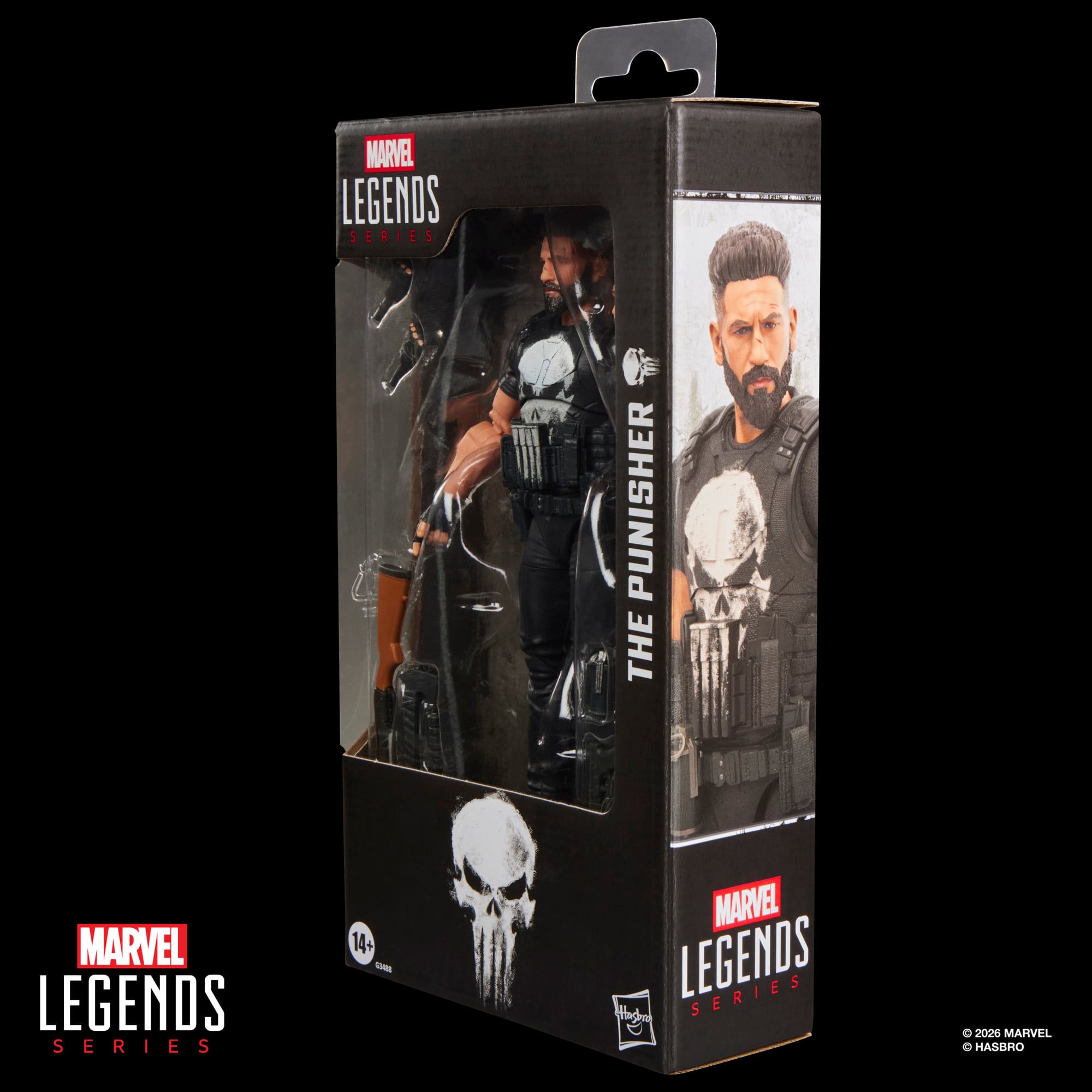 Punisher Marvel Legends 6-Inch Figure — Box Side Showing Character Art and Skull Logo