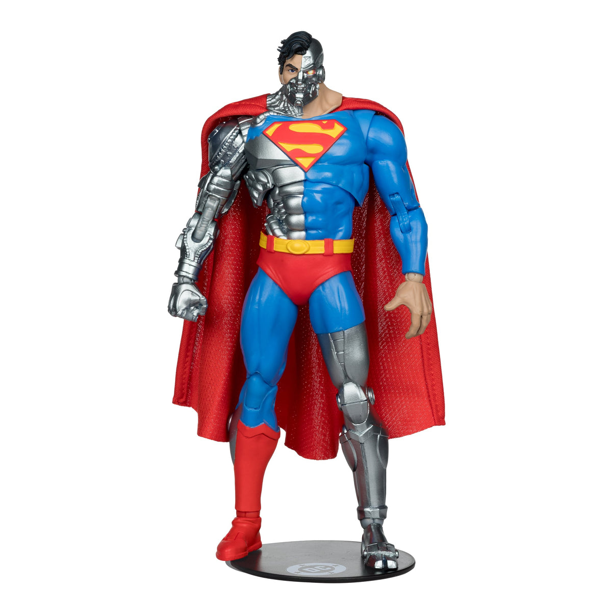 Cyborg Superman DC Multiverse 7-Inch Action Figure — Front View on Display Stand