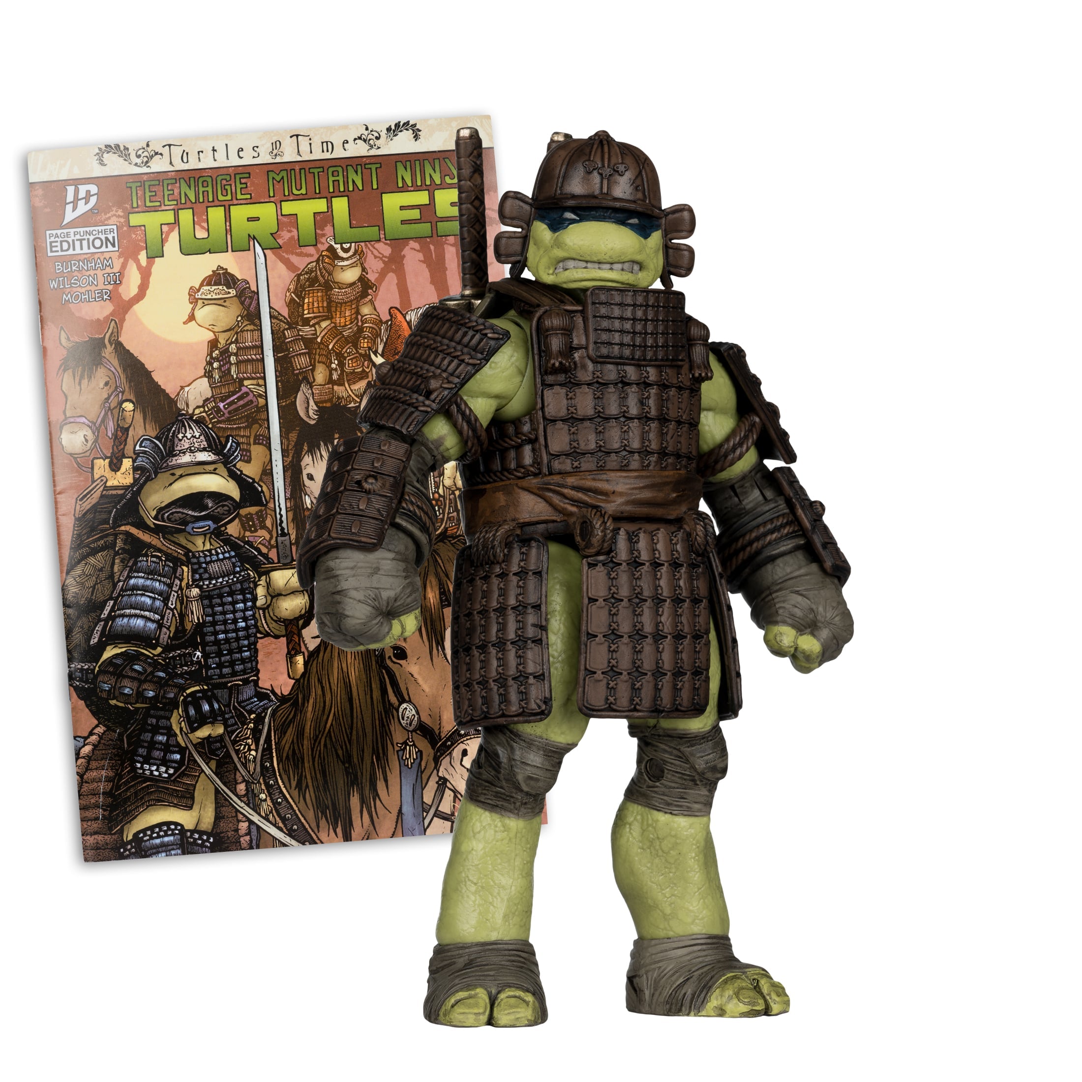 Leonardo TMNT Turtles in Time Page Punchers 5-Inch Figure — Figure and Comic Side View