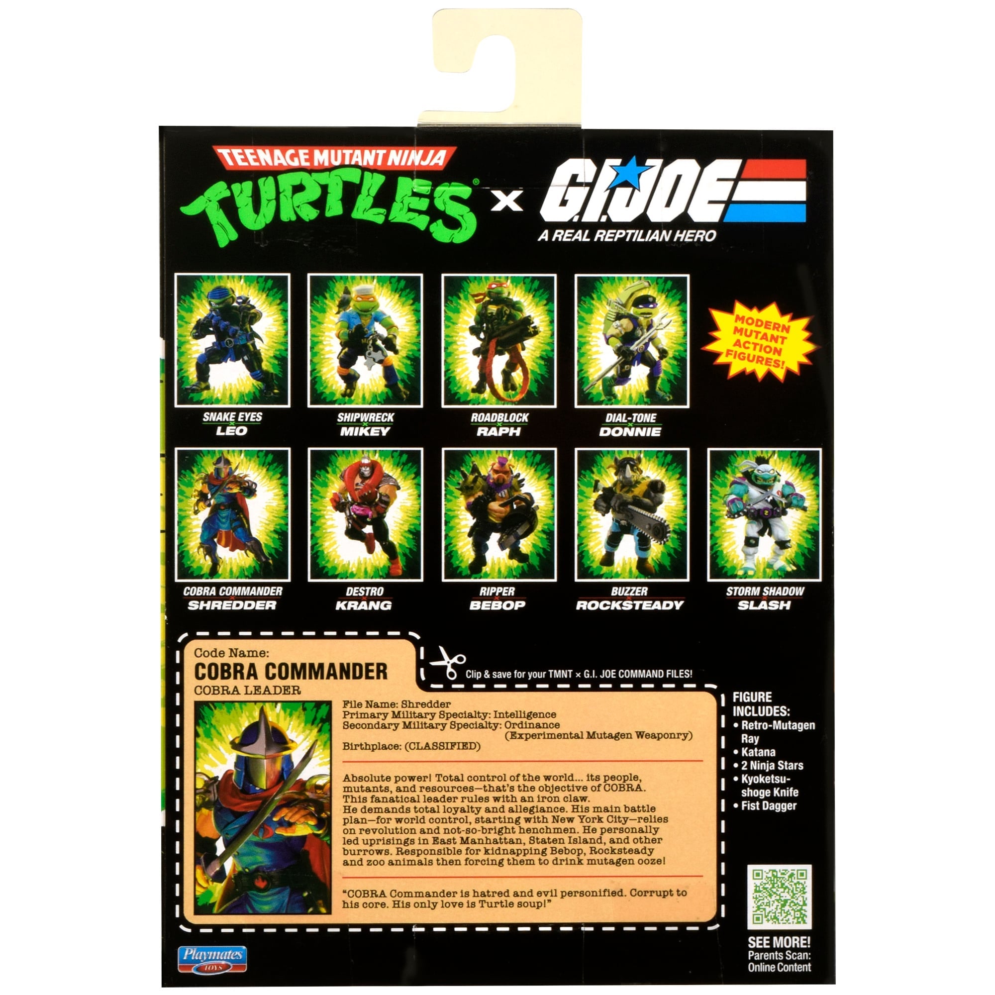 Shredder Cobra Commander TMNT x GI Joe 5-Inch Figure — Box Back Showing Full Wave Lineup and Character File
