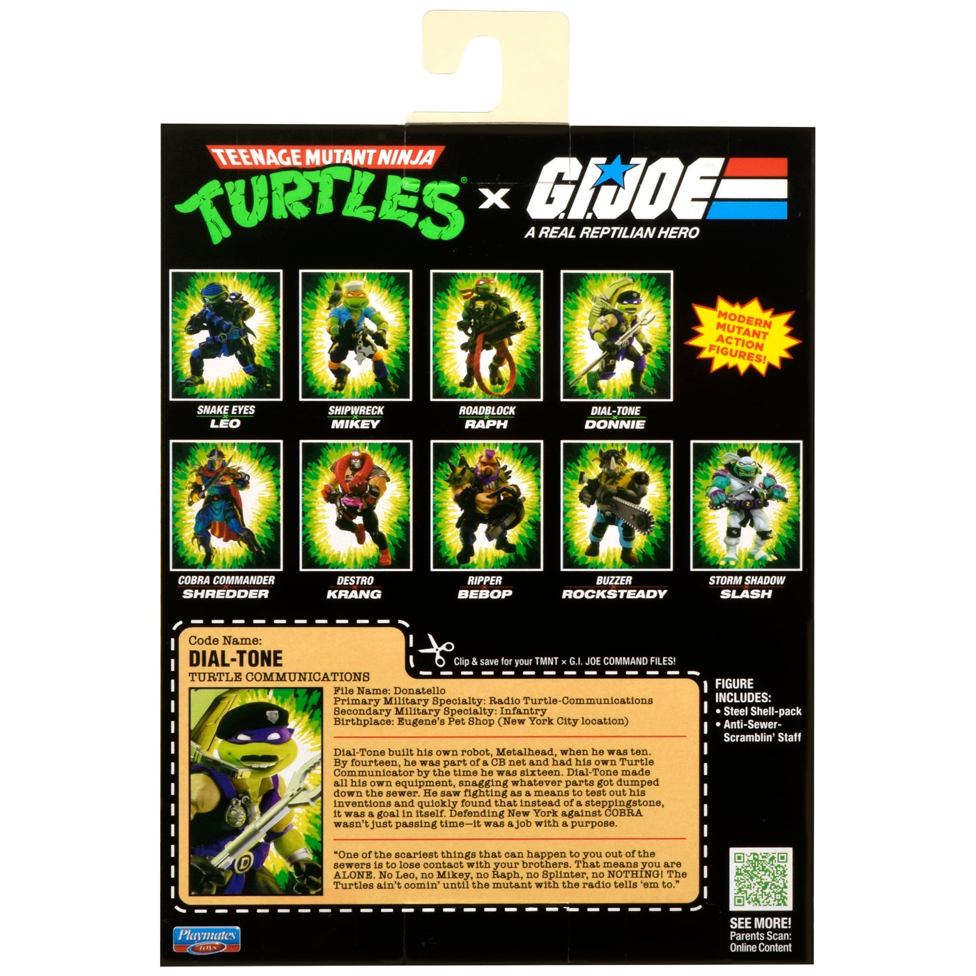 Donatello as Dial-Tone TMNT x GI Joe 4.5-Inch Figure — Box Back Full Wave Character Guide