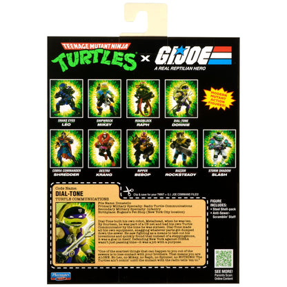 Donatello as Dial-Tone TMNT x GI Joe 4.5-Inch Figure — Box Back Full Wave Character Guide