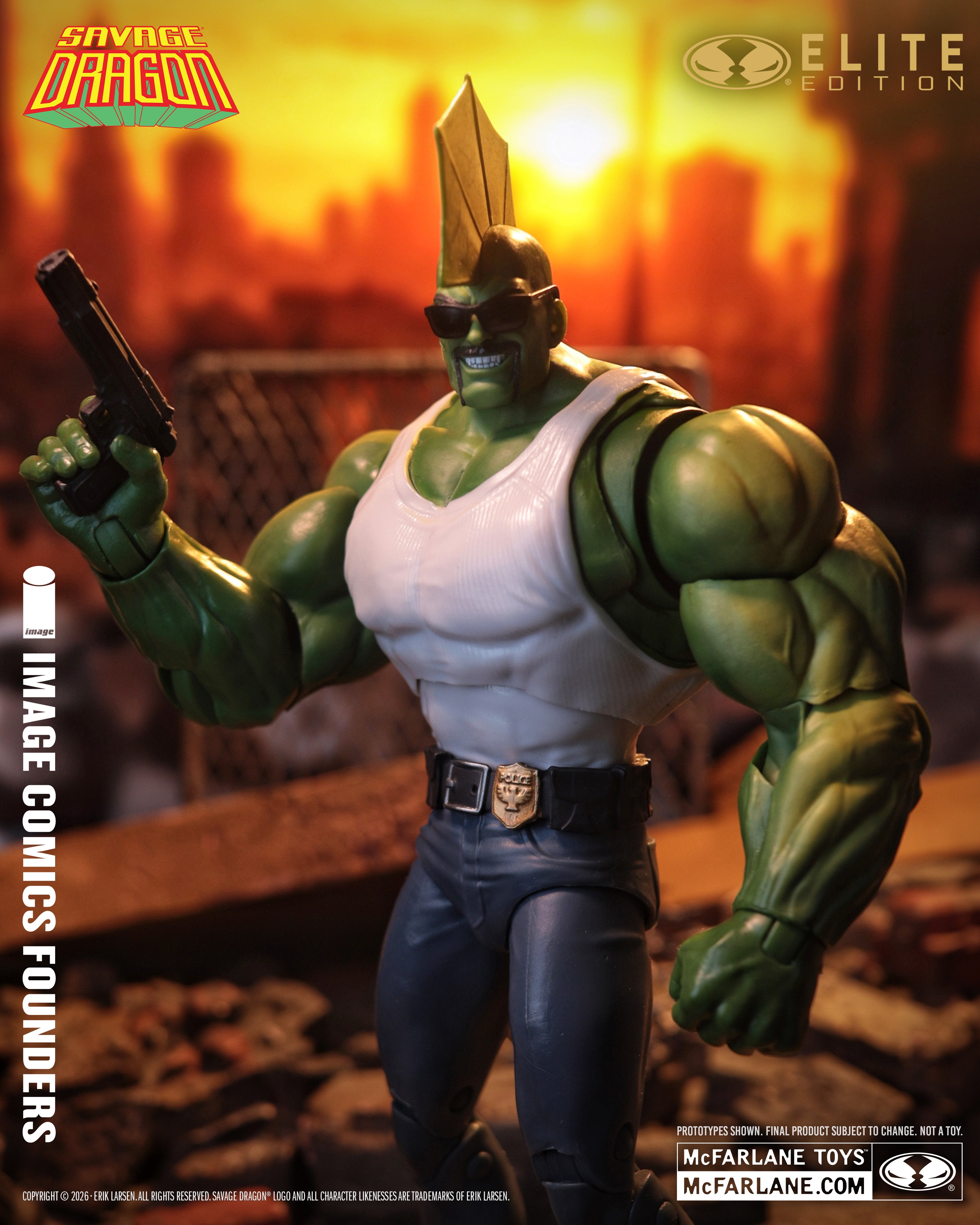 Savage Dragon McFarlane Elite Edition Image Comics Founders Series 7-Inch — Front View with Sunglasses Head and Police Badge Belt Detail
