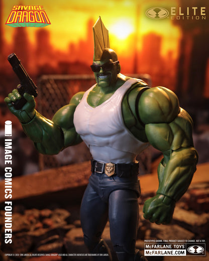Savage Dragon McFarlane Elite Edition Image Comics Founders Series 7-Inch — Front View with Sunglasses Head and Police Badge Belt Detail