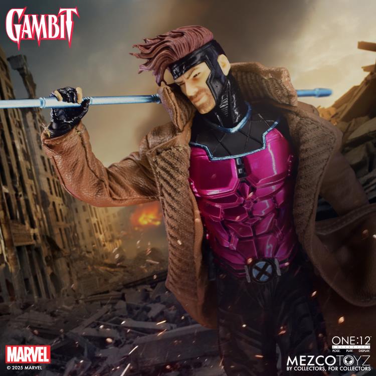 Gambit Mezco One:12 Collective 6.7-Inch Figure — Bo Staff Attack Pose in Battle Scene