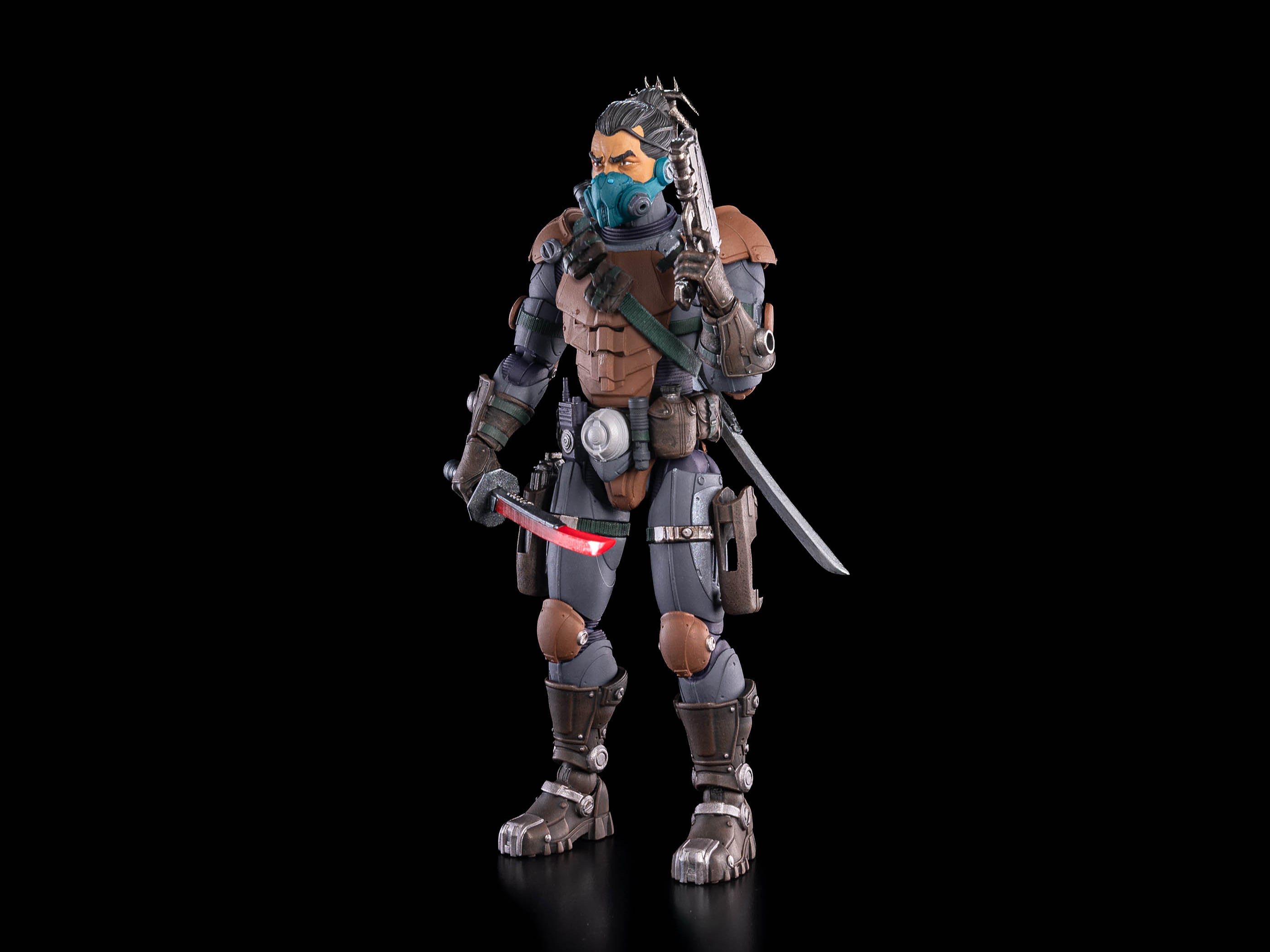 Kyojii Rune Cosmic Legions 6-Inch Figure — Side View with Gas Mask Head Holding Pistol and Normal Blade