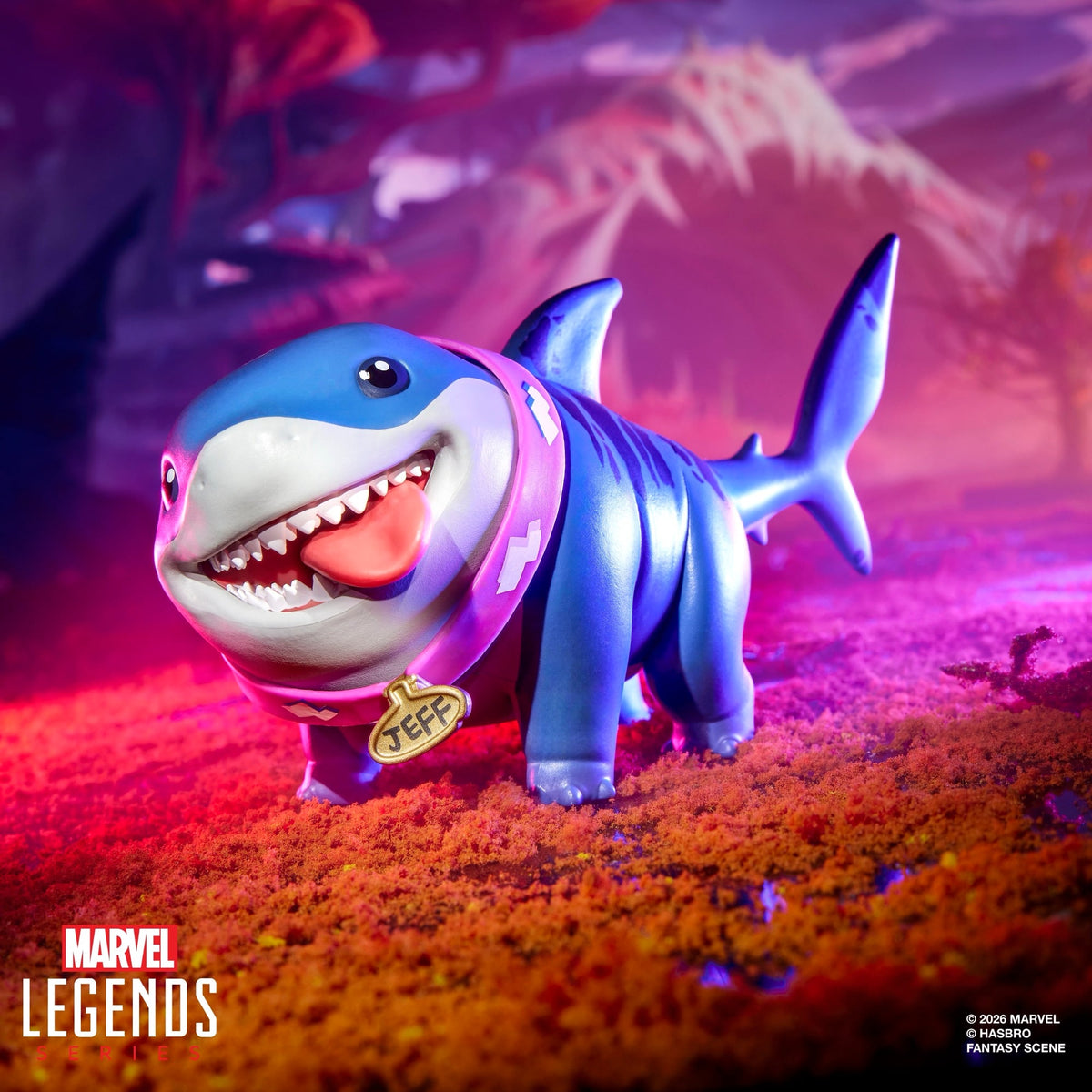 Jeff the Land Shark Marvel Legends Figure — Side View with Gold Name Tag Detail