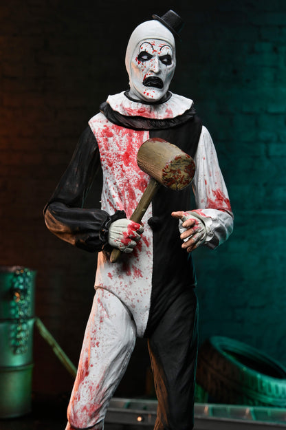 Art the Clown Terrifier 2 Ultimate 7-Inch Figure — Front View Holding Mallet Sad Expression Faceplate