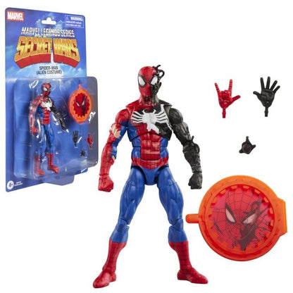 Spider-Man Alien Costume Marvel Legends 6-Inch Figure — Out of Box with Full Accessories Layout
