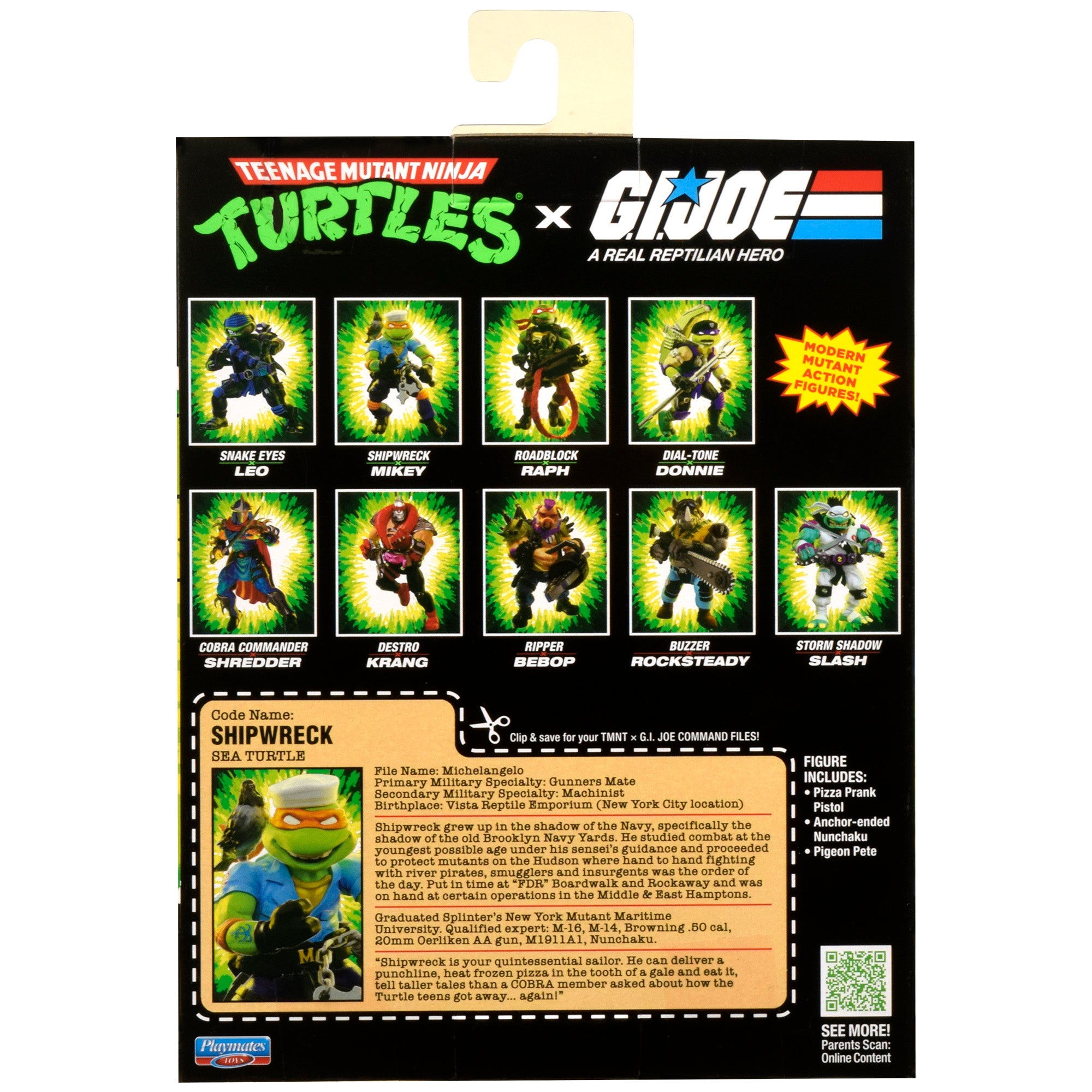 Michelangelo as Shipwreck TMNT x GI Joe 4.5-Inch Figure — Box Back with Full Wave Character Lineup