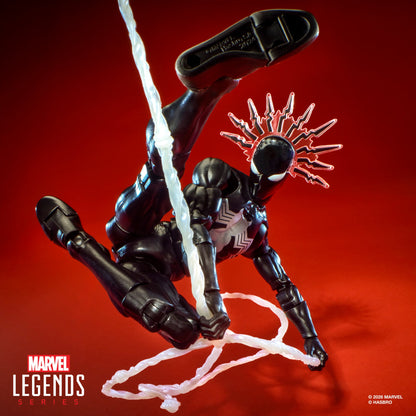 Symbiote Spider-Man Marvel Legends Maximum 6-Inch Figure — Articulation Pose Swinging on Web Line with Spidey-Sense Head