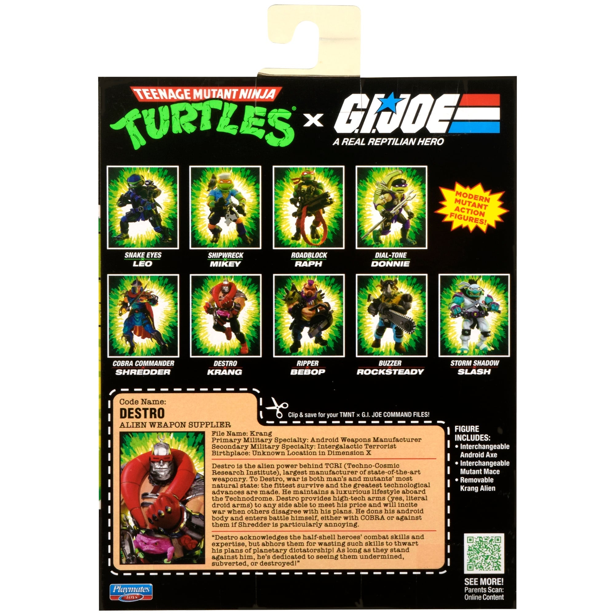 Krang as Destro TMNT x GI Joe 5-Inch Figure — Box Back Showing Full Wave Lineup and Character Bio
