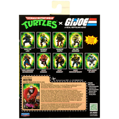 Krang as Destro TMNT x GI Joe 5-Inch Figure — Box Back Showing Full Wave Lineup and Character Bio