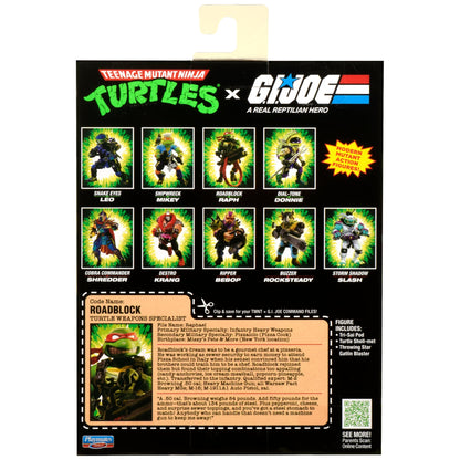 Raphael as Roadblock TMNT x GI Joe 4.5-Inch Figure — Box Back with Full Wave Character Guide
