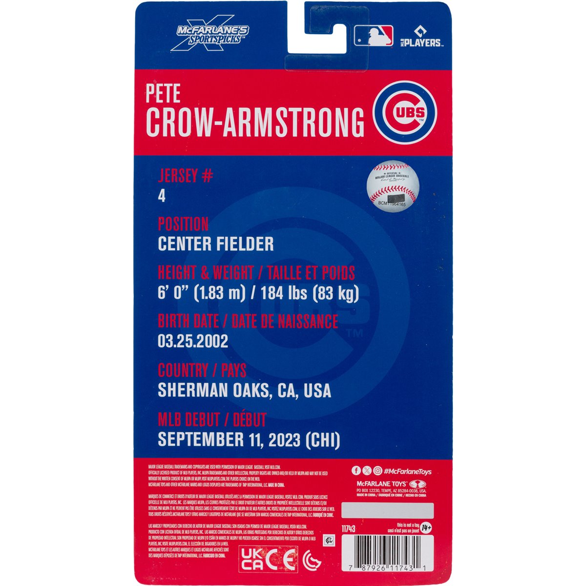 Pete Crow-Armstrong MLB SportsPicks 6-Inch Figure — Package Back with Player Stats Detail