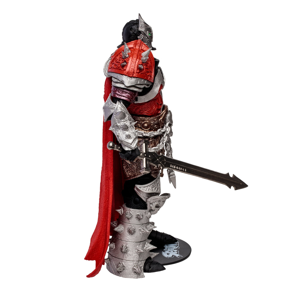 Medieval Spawn McFarlane Vault Collection 7-Inch Action Figure — Side View Showing Red Cape and Spiked Greaves