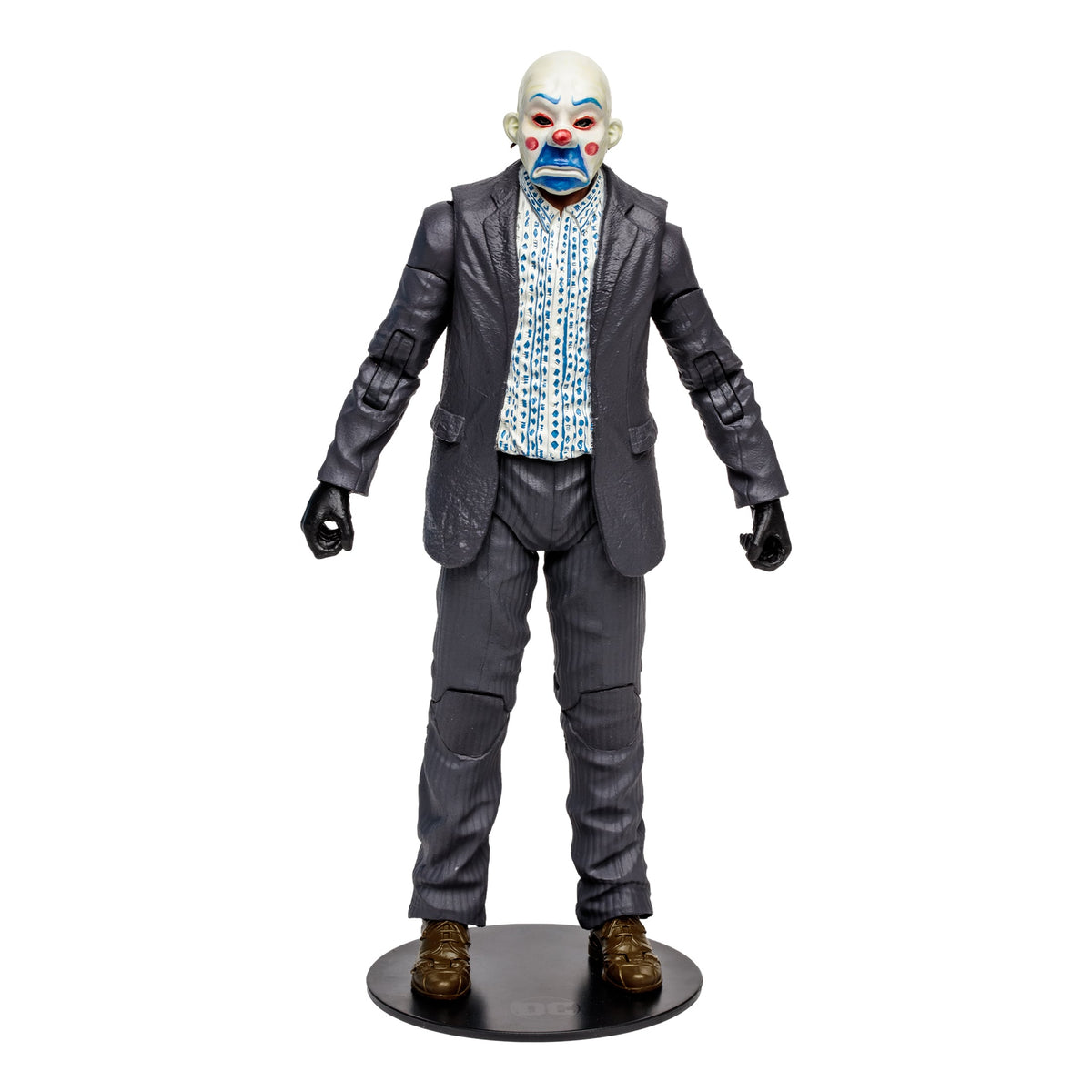 Joker Dark Knight DC Multiverse 7-Inch Figure — Clown Mask Head Front View on Figure Base