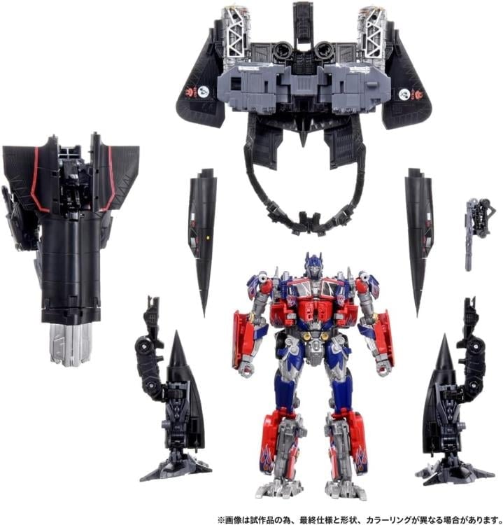 Jetfire Combine Dramatic Capture Series — Jetfire combine components layout with Optimus Prime robot mode center