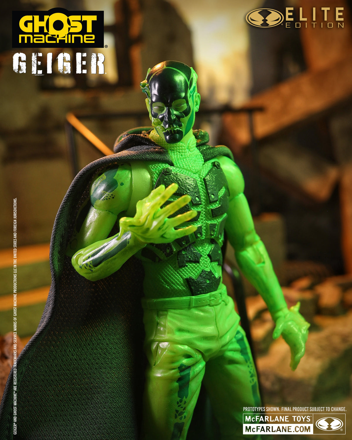 Geiger Ghost Machine McFarlane Elite Edition 7-Inch Action Figure — Front View with Alternate Unhooded Head and Reaching Hand Pose