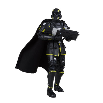 B-01 Tactical Helldiver Helldivers 2 McFarlane Elite Edition 7 Inch — Front View Holding Assault Rifle with Cape Flowing