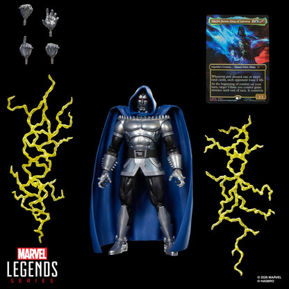 Doctor Doom 2099 Marvel Legends 6-Inch Figure — Accessories Included Flat Lay with MTG Card and Lightning Effects