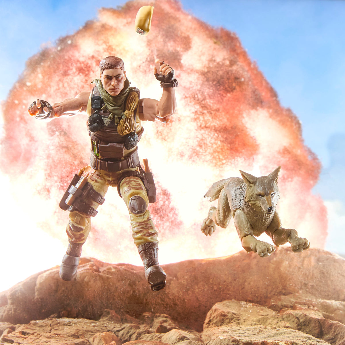 Dusty & Coyote Sandstorm G.I. Joe Classified Series 6-Inch Figure Set — Explosion Action Scene with Both Figures Leaping
