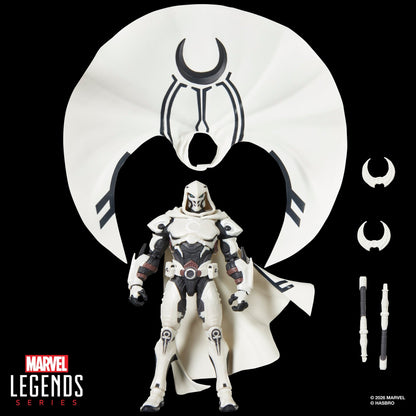 Moon Knight Marvel Legends 6-Inch Figure — Accessories Included Layout on Black Background