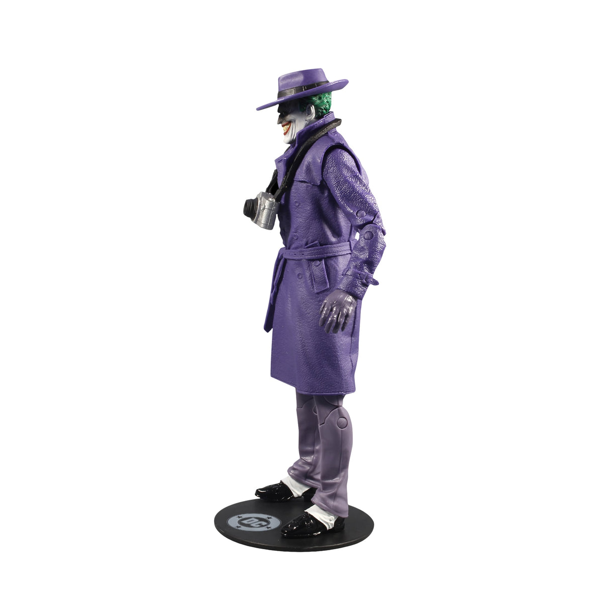 Joker The Comedian DC Multiverse 7-Inch Figure — Side View Left on DC Logo Display Base