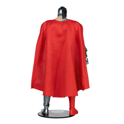 Cyborg Superman DC Multiverse 7-Inch Action Figure — Back View Showing Full Fabric Cape and Stand