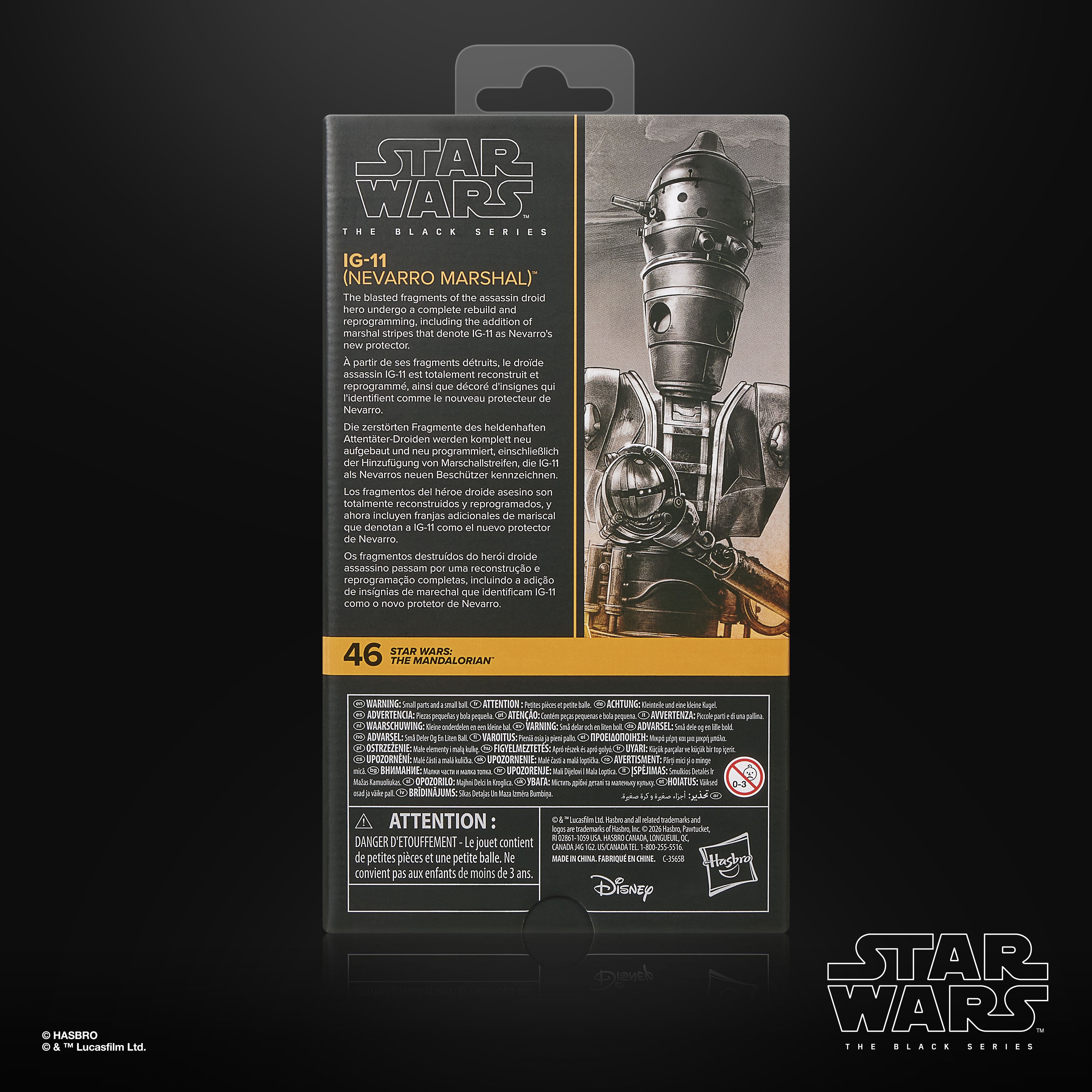 IG-11 Nevarro Marshal Black Series 6-Inch Figure — Box Back Multilingual Description Panel