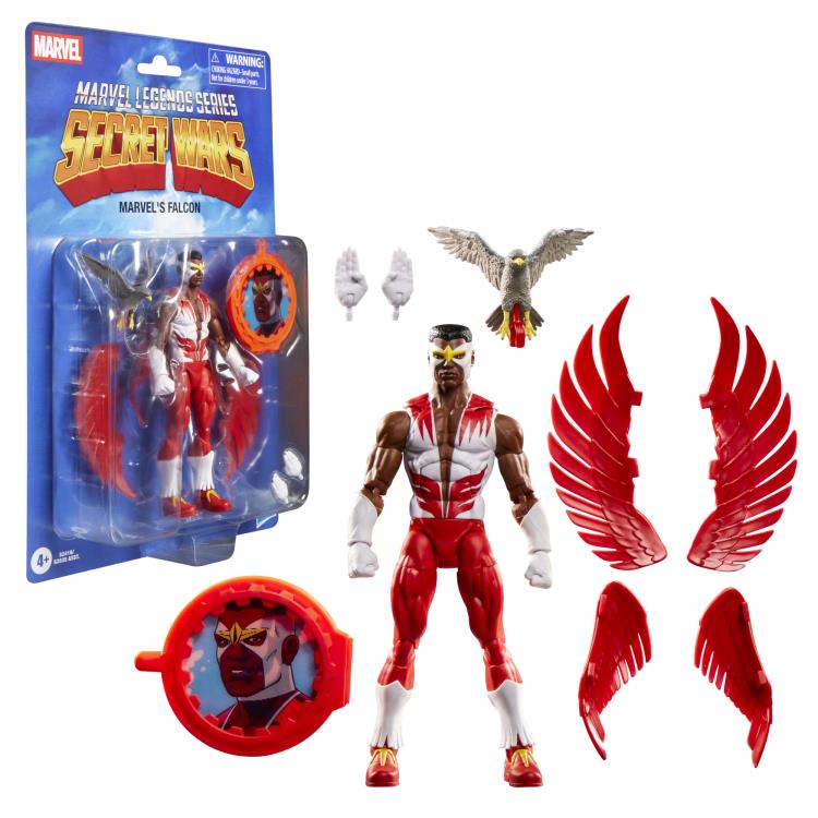 Falcon Secret Wars Marvel Legends 6-Inch Figure — Package Contents with Card Front and Loose Accessories