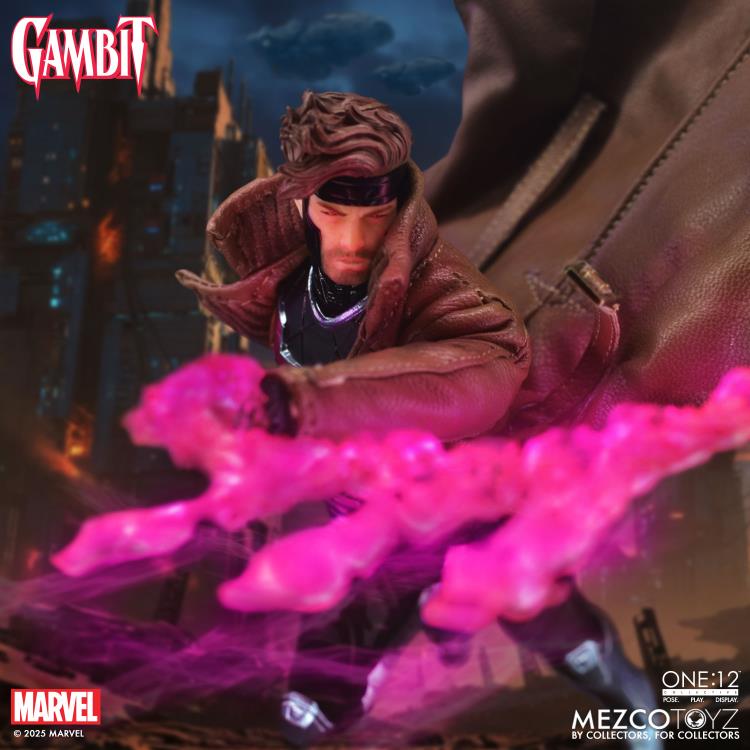 Gambit Mezco One:12 Collective 1/12 Figure — Charged Card Energy Effects Close-Up