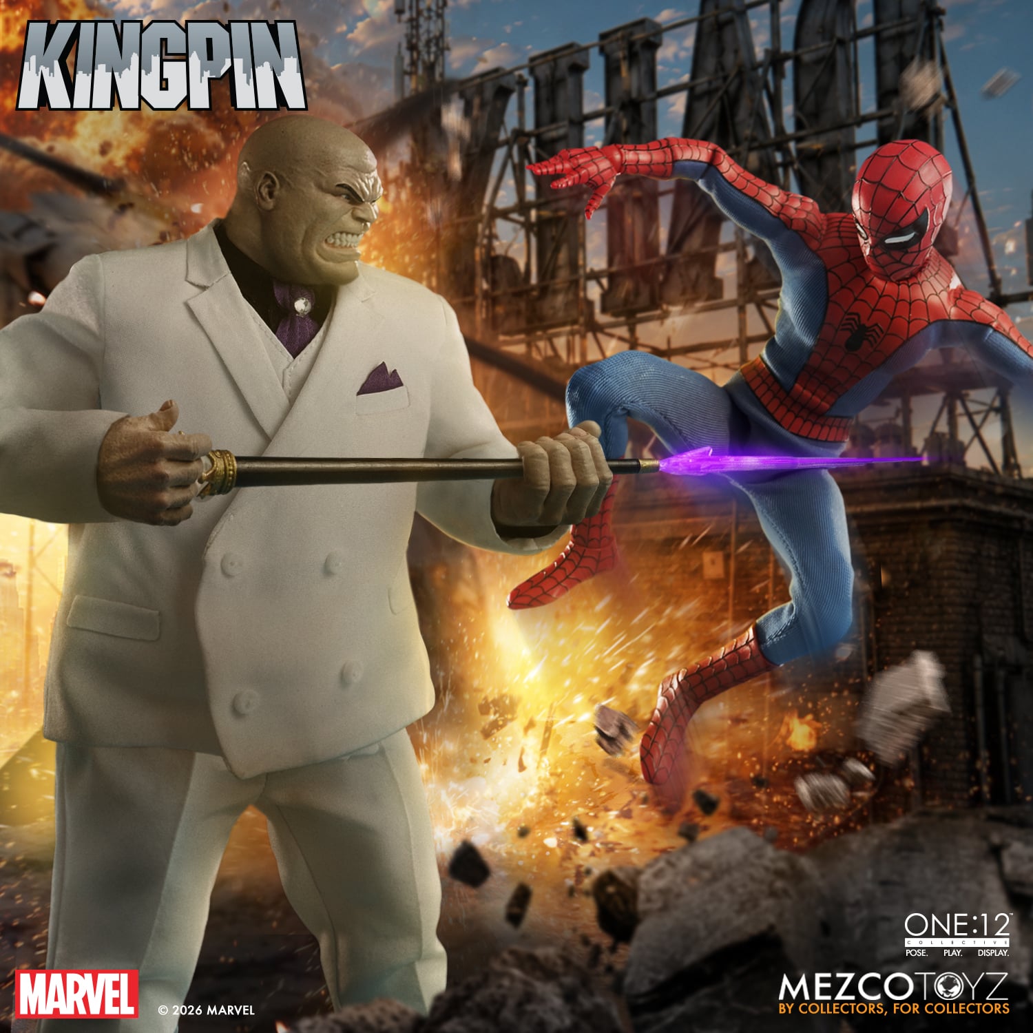 Kingpin Marvel One:12 Collective 6-Inch Figure — Cane Laser FX Against Spider-Man Figure
