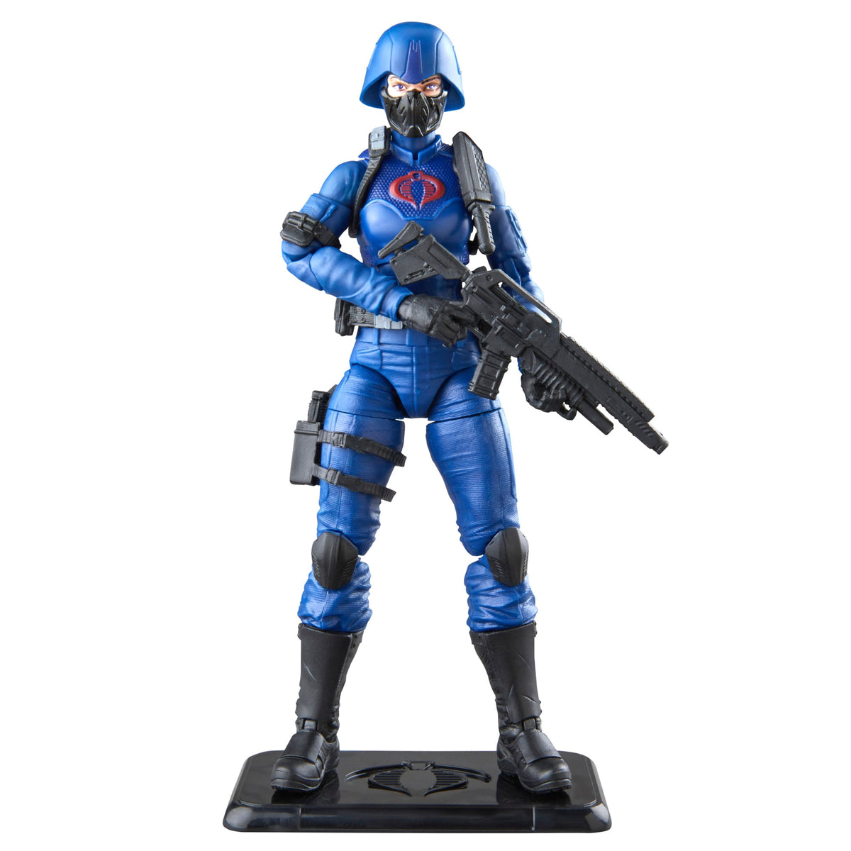 Cobra Valkyrie G.I. Joe Classified Retro 6-Inch Figure — Figure on Cobra Display Stand Front View