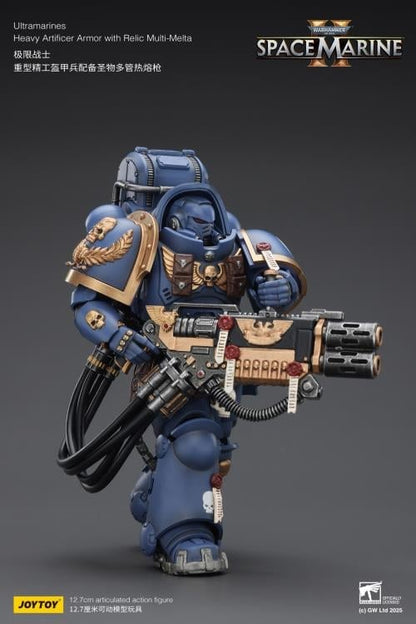Ultramarines Heavy Artificer Armor Space Marine 2 JoyToy 1/18 Figure — Three-Quarter Side View