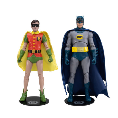 Batman & Robin 1966 DC Multiverse 7-Inch Two-Pack — Out of Box on Figure Bases Front View