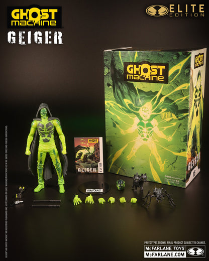 Geiger Ghost Machine McFarlane Elite Edition 7-Inch — Contents Display with Figure, Box, Accessories, and Collector Card
